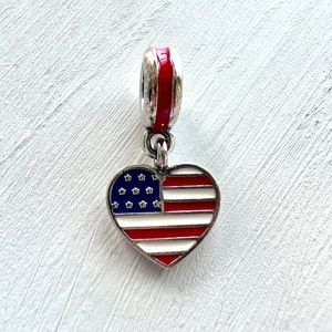 PANDORA USA Heart Flag Dangle Charm